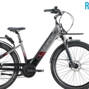 Bicicletta E-Bike Olympia "Roadster 2025 Comfort 700 “Alluminio Donna Colore Antracite  Opaca-Nera-Rossa, Batteria Samsung  580 Wh