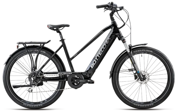 Bicicletta NEW E-Bike BOTTECCHIA  "BE 27 CROSSOVER TRK LADY 2023'" 28  POLLICI Motore Oli SPORT 85 NM Centrale Batteria 900 wh  Alluminio Donna Nera Lucida