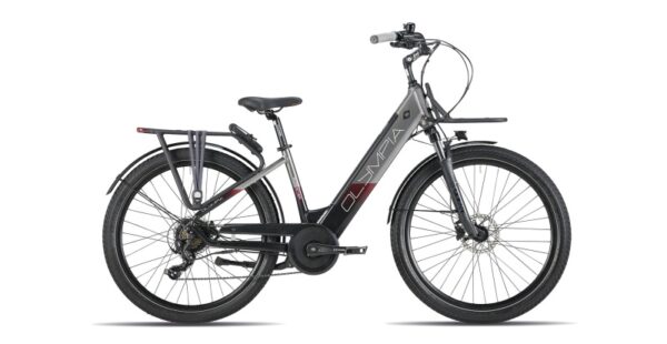 Bicicletta E-Bike Olympia "Roadster 2025 Comfort 700 “ Batteria 576 Wh Alluminio Donna Colore Nero-Rossa-Antracite   ,NUOVA