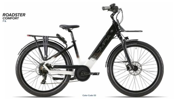 Bicicletta E-Bike Olympia "Roadster 2025 Comfort 700 “ Batteria 580Wh Alluminio Donna Colore Bianca-Nero,NUOVA