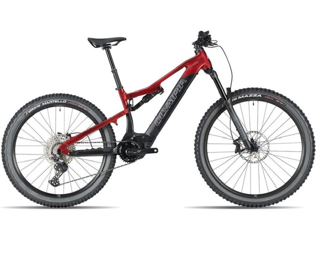 Bicicletta Mtb  E-Bike Olympia Full “ HYSAK 2025 Alluminio Motore Oli Edge 90 Nm Batteria 900 Wh Taglia M-L Rossa-Nera Lucida