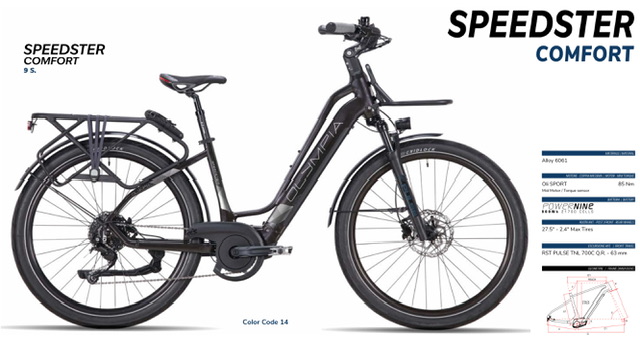 Bicicletta E-Bike Olympia "SPEEDSTER COMFORT 2024 BATTERIA 900 !!! MOTORE OLIEDS “Alluminio DONNA  Colore Silver Nero Opaco